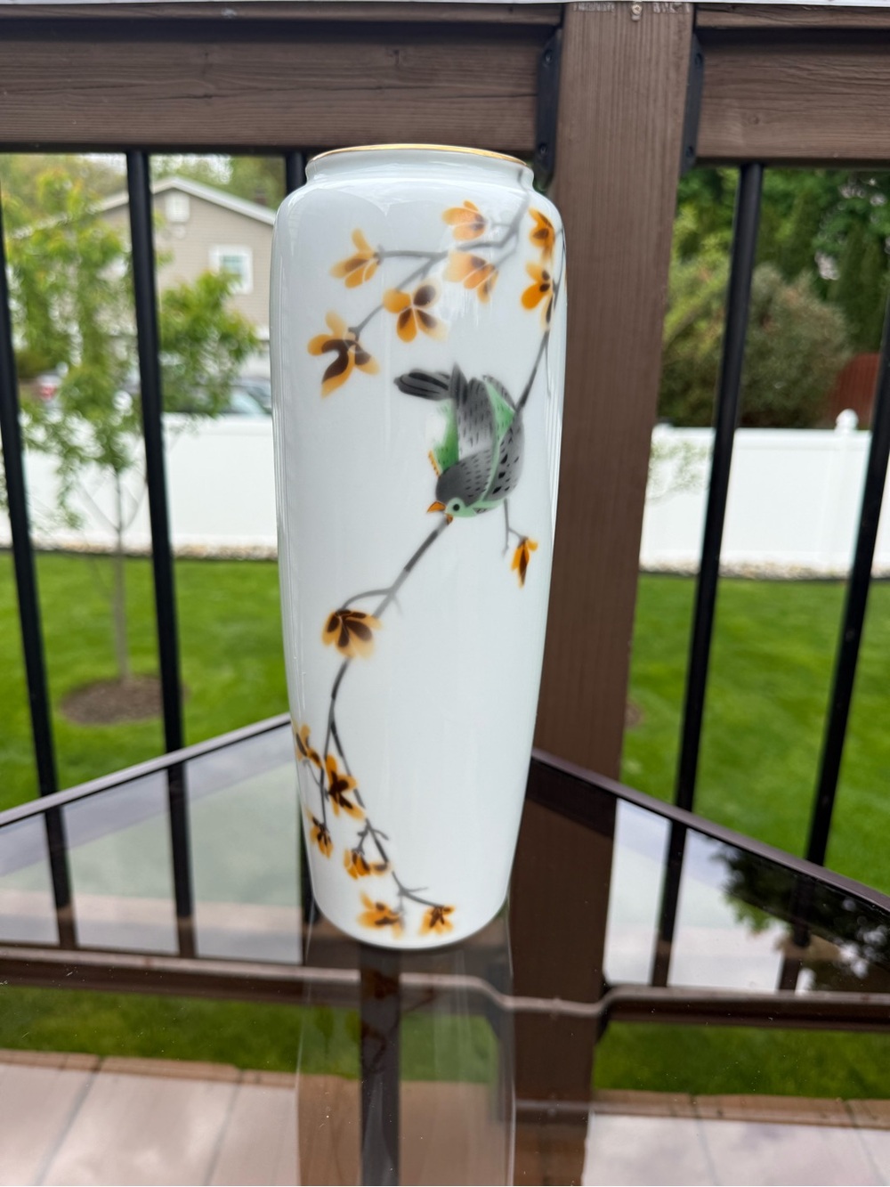 White Porcelain Bird & Blossom Decorative Vase